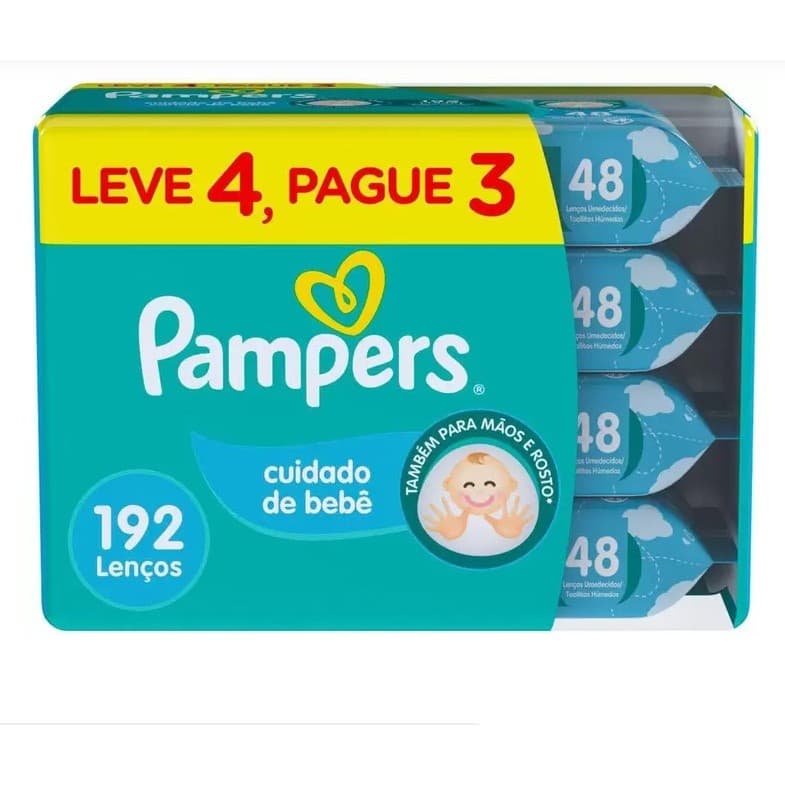 Lenço Umedecido Pampers Cuidado de Bebê 4 Pacotes com 48 Unidades Cada