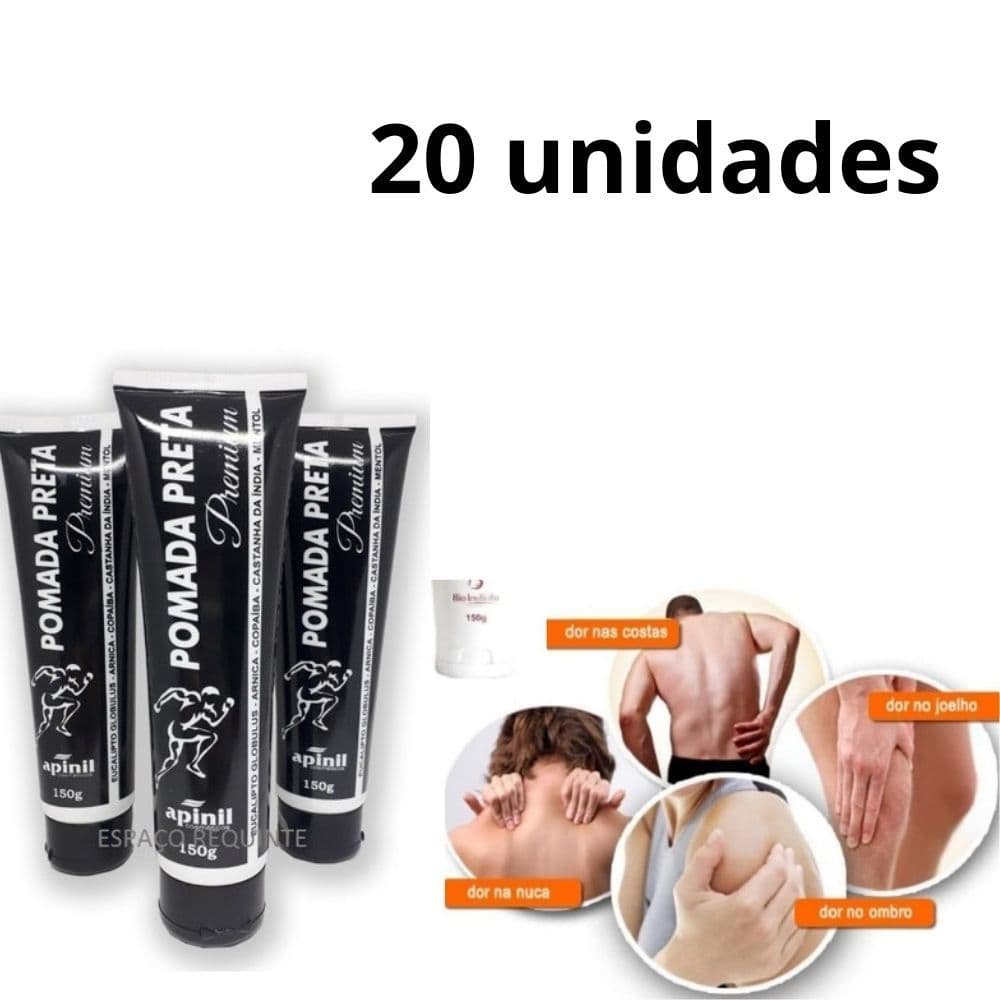 kit 20 Pomadas massageadora Preta Apinil 150g Alívio de Dores Musculares gel natural