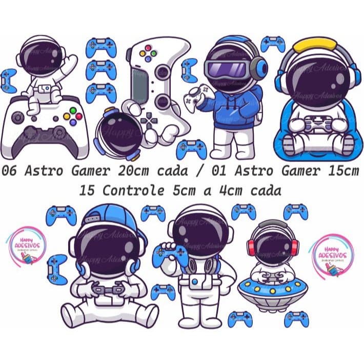 Adesivos Decorativos Astronauta, Gamer, Video Game, Controle, Menino, Decoração Quarto Bebe Infantil