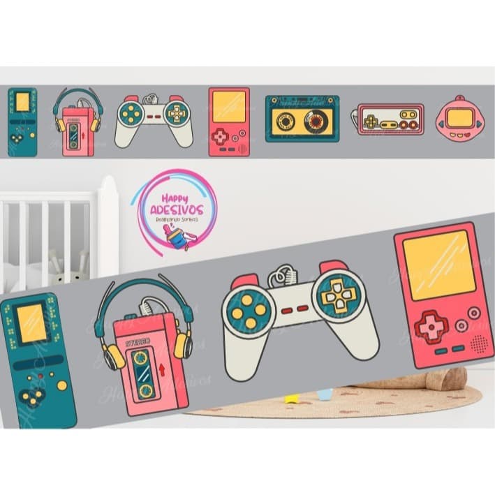 Faixa Adesiva Decorativa Game Controle Colante Playstation Controle Gamer Papel De Parede Adesivo Vídeo Game