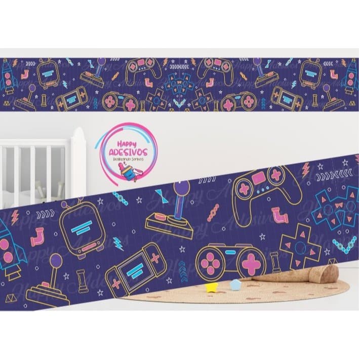 Faixa Adesiva papel Parede Game Video Game Jogos Retro Controle Gamer Decoraçao De quarto Infantil