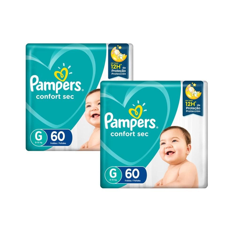 Kit 2ptes Fralda Pampers Confort Sec G 60un 9-13kg - Total 120unidades