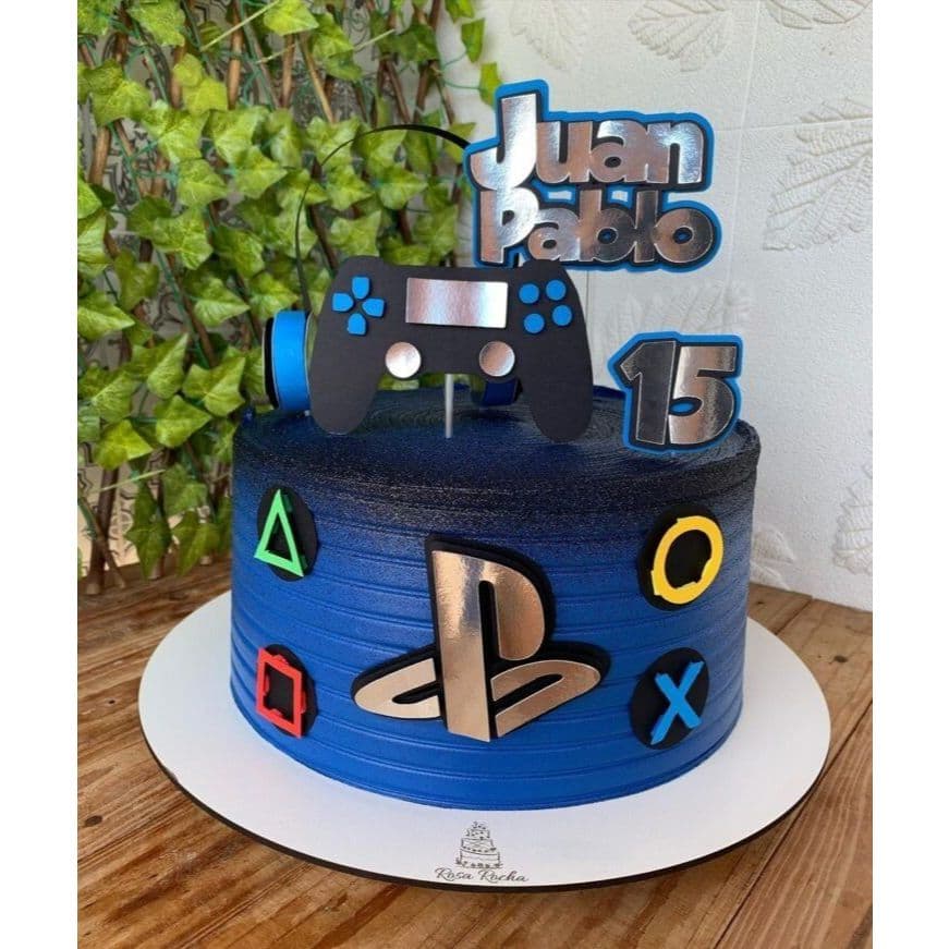 Topo de Bolo Video Game Gamer 3D Luxo Playstation Controle Decoração Festa
