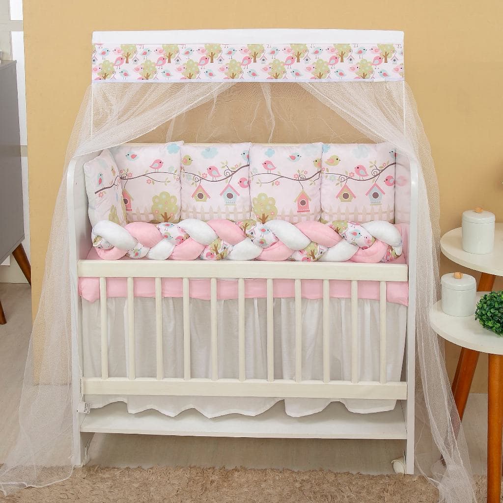 Kit Mini Berço com 12 peças + Saia de Berço Bebê Menina Jardim Encantado