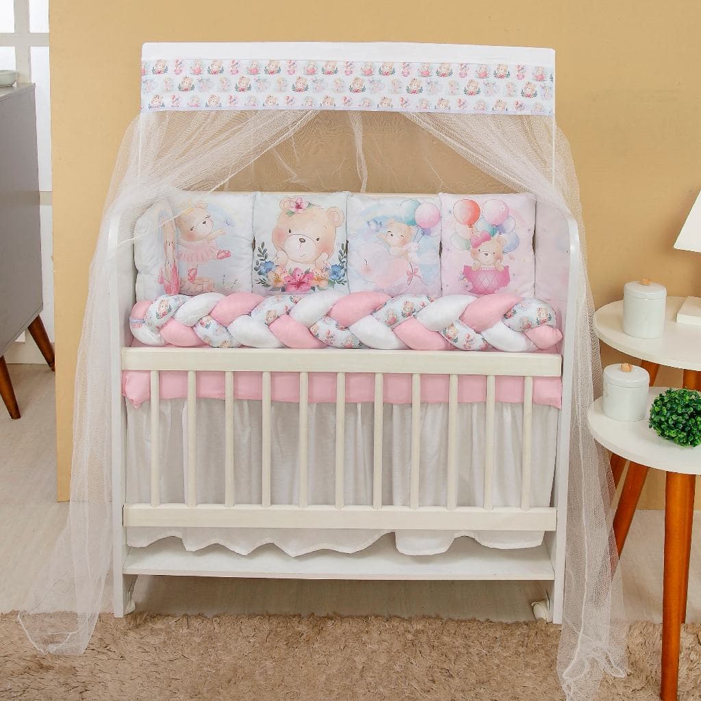 Kit Mini Berço com 12 peças + Saia de Berço Bebê Menina Ursinha Lovely