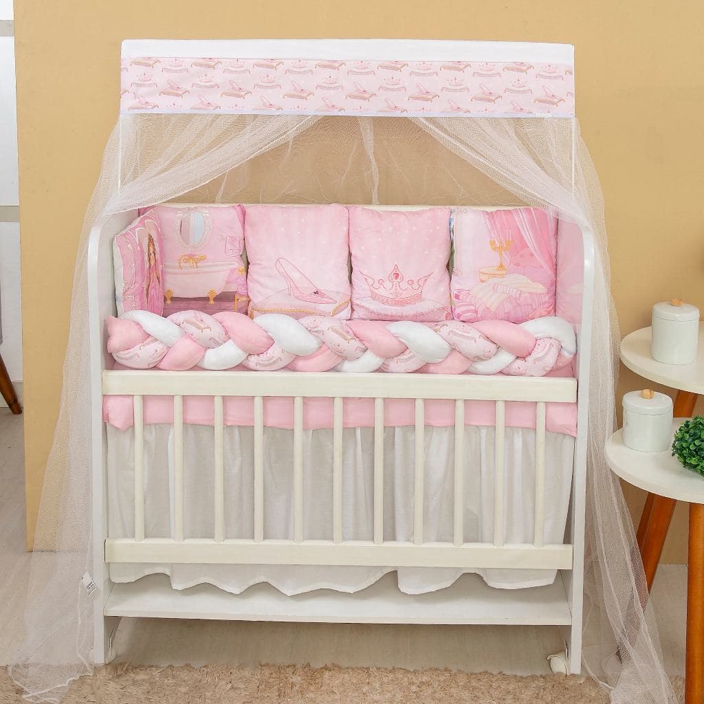 Kit Mini Berço com 12 peças + Saia de Berço Bebê Menina Duquesa