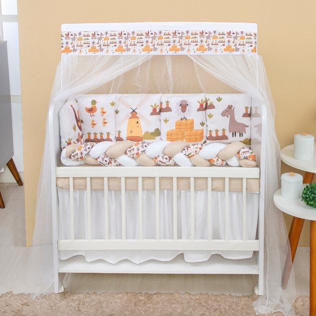 Kit Mini Berço com 12 peças + Saia de Berço Bebê Menino Fazendinha