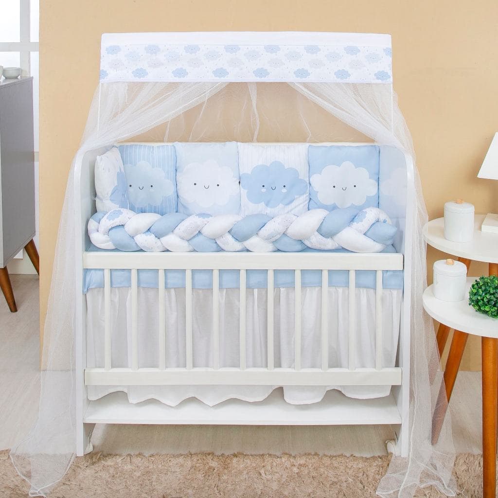 Kit Mini Berço 13 peças Enxoval Bebê Menino Nuvem Azul