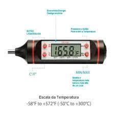Termômetro Digital para Alimentos - Ideal para Óleo, Água e Carne, com Sonda Precisa e Tela LCD
