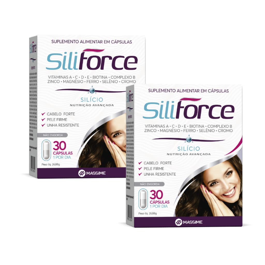 2x Siliforce 30 cápsulas - Biotina + Vitamina B12 + A + C + D + E - Cabelos, Pele e Unhas - Massime
