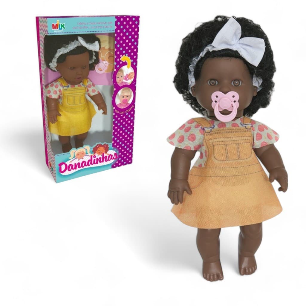 Boneca Bebe Danadinhas com chupeta cabelo loiro cabelo cacheado brinquedo de menina boneca infantil