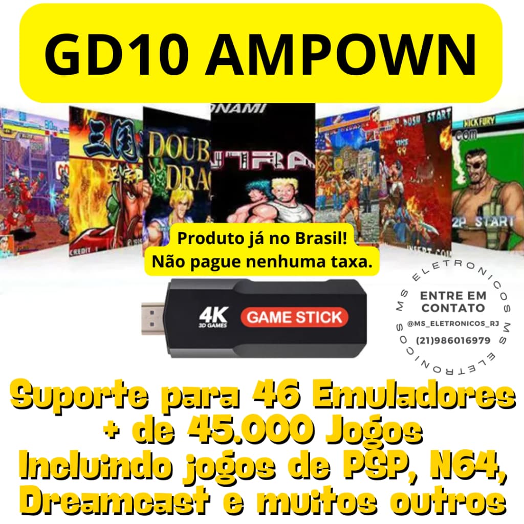 VIDEO GAME STICK GD10 X2 128GB ORIGINAL AMPOWN + 40 Mil Jogos + 2 Controles N64, PS1, PSP, DreamCast, Nintendo e outros