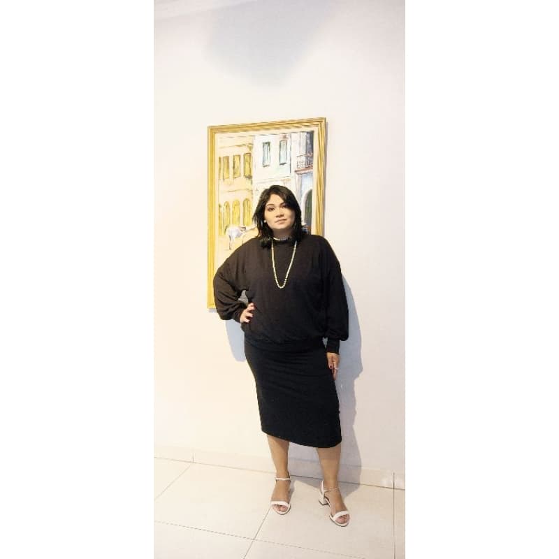 Conjunto saia e blusa, conjunto elegante, roupas Plus size e slin - 38, 40, 42, 44, 46, 48, 50, 52, 54, 56, 58 e 60, blusa e saia com fenda que pode ser usada de lado, pra frente ou para trás com elástico, COM OU SEM bolso, ATENÇÃO NA HORA DE COMPRAR