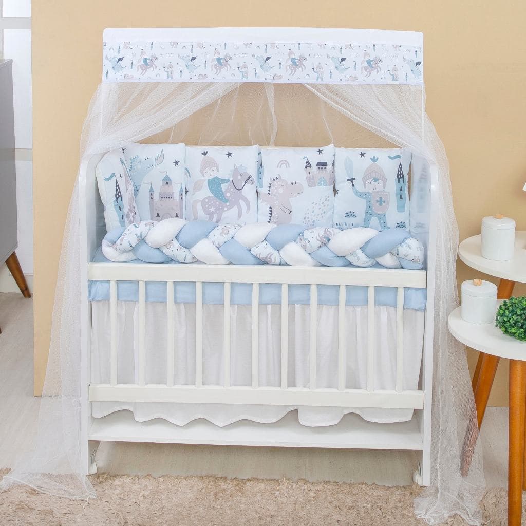 Kit Mini Berço com 12 peças + Saia de Berço Bebê Menino Príncipe