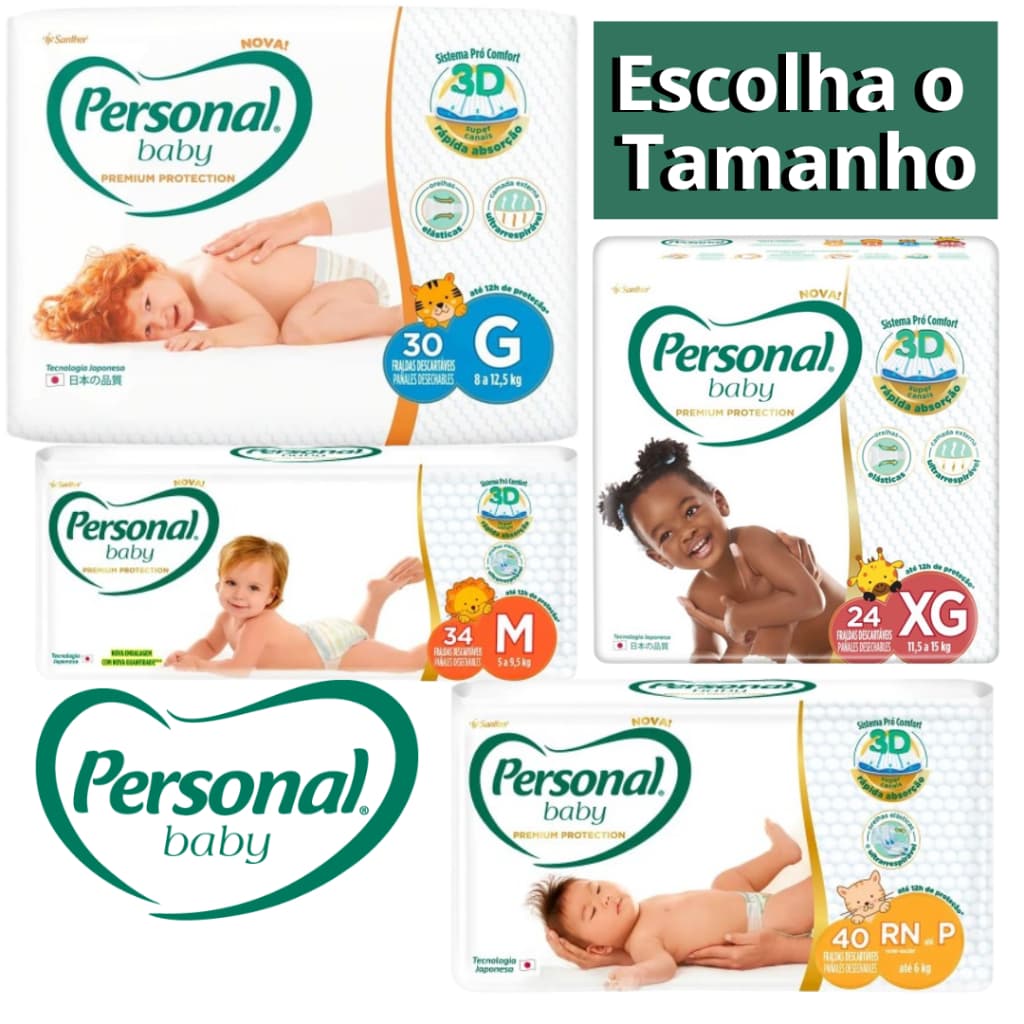 Fralda Personal Premium Protection Mega - P M G XG XXG - Até 12h de Proteção