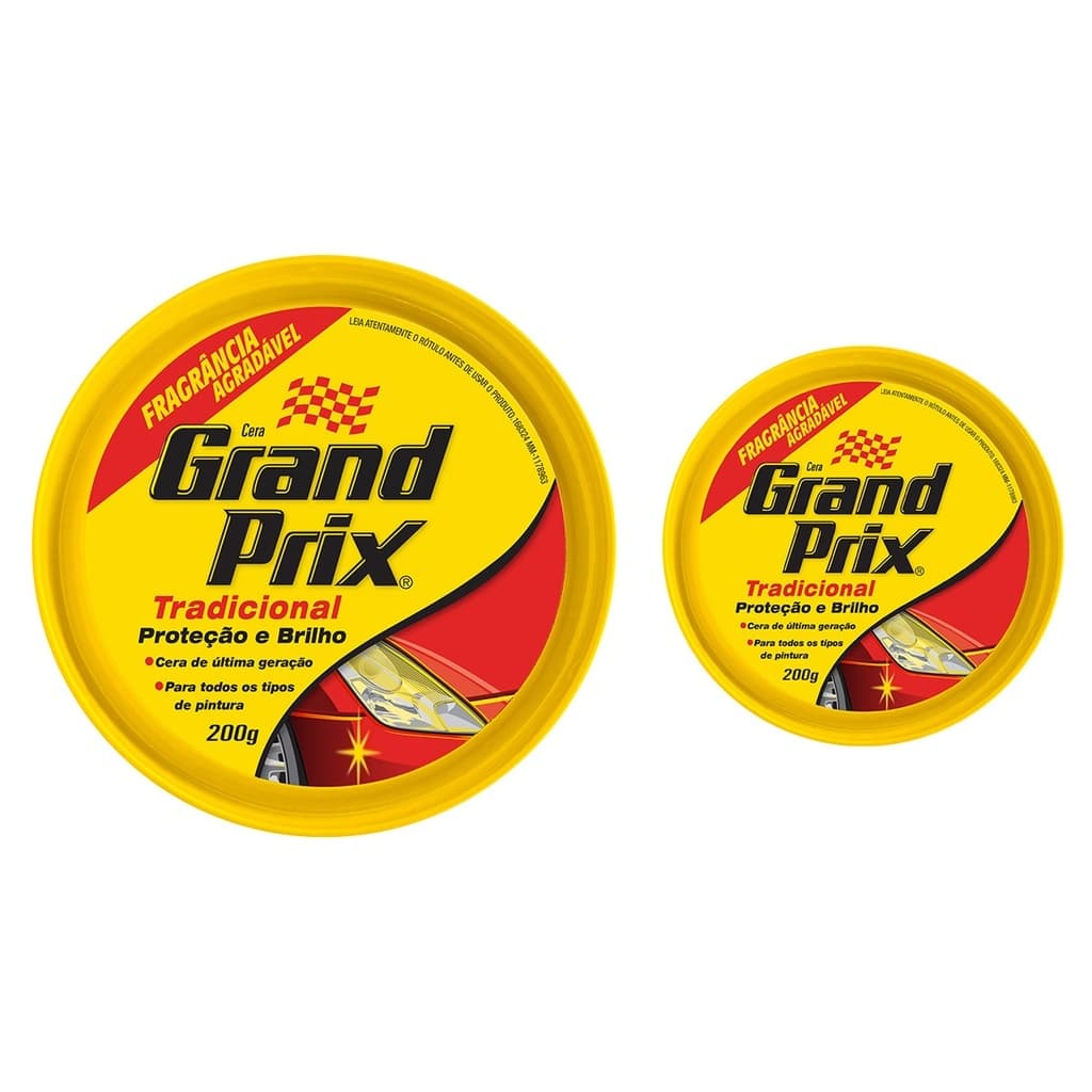 Kit 02 Cera em Pasta Tradicional Lata 200g GRAND PRIX Cera Automotiva Carro Brilho e Proteção UV