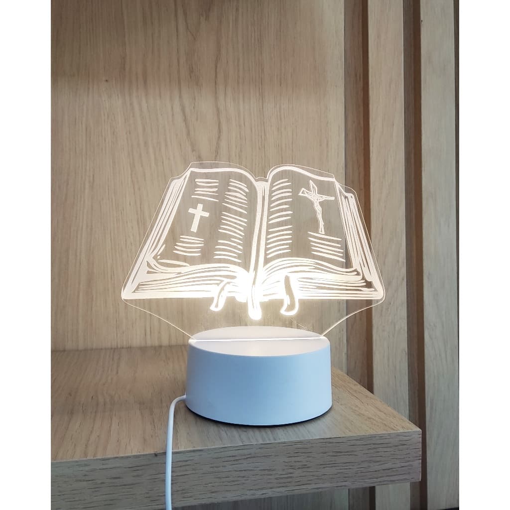 Luminária de Mesa de LED 3D Bíblia Religião  Abajur Luz Noturna Decorativa Decoração Quarto Sala