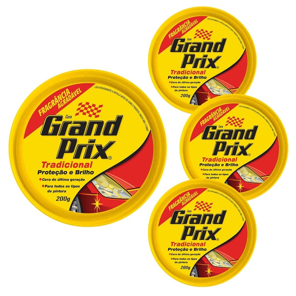 Kit 04 Cera em Pasta Tradicional Lata 200g GRAND PRIX Cera Automotiva Carro Brilho e Proteção UV