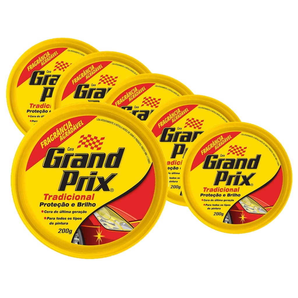 Kit 06 Cera em Pasta Tradicional Lata 200g GRAND PRIX Cera Automotiva Carro Brilho e Proteção UV