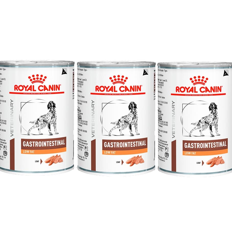 Kit 3un.Ração Úmida Lata Royal Canin Veterinary Gastrointestinal Low Fat Cães Adultos 420g