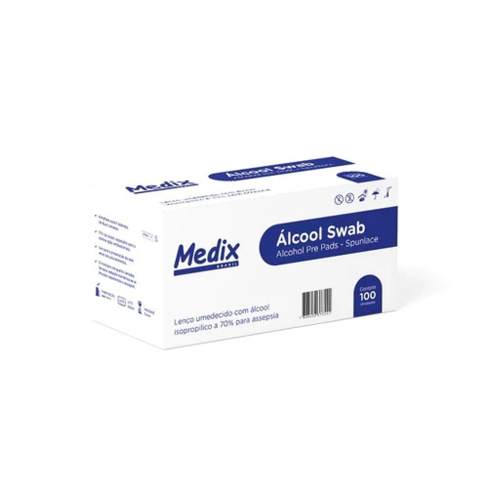 Kit 3 Álcool Swab 70% Assepsia Lenço Umedecido 300 Unidades Medix