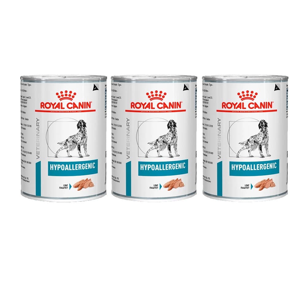Kit 3un.Ração Úmida Lata Royal Canin Veterinary Hypoallergenic Cães Adultos 400g