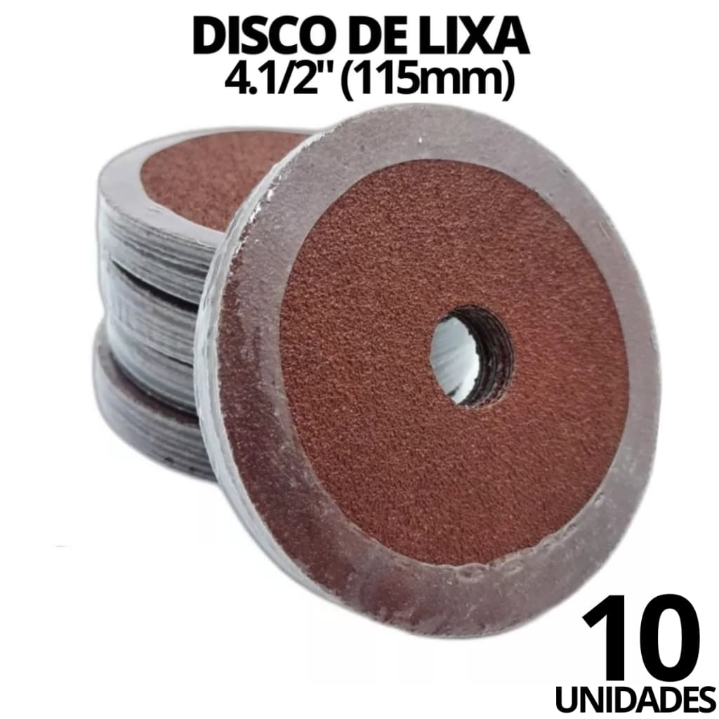 10x Disco de Lixa 115mm (4.1/2") Lixar Ferro Madeira Uso Esmerilhadeira Lixadeira