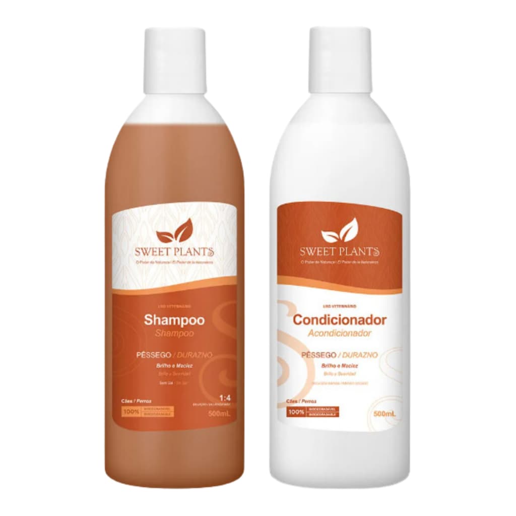 Kit Shampoo e Condicionador Pêssego Brilho e Maciez Para Cães Sweet Friend - 500ml cada
