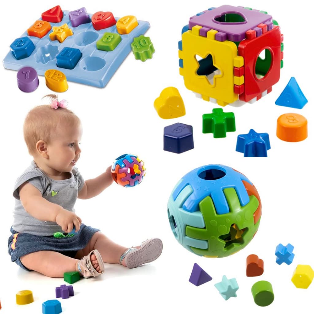 Brinquedos Para Bebê Kit com 3 Brinquedos Educativos De Encaixe Cubo Didático+ Bola+ Números