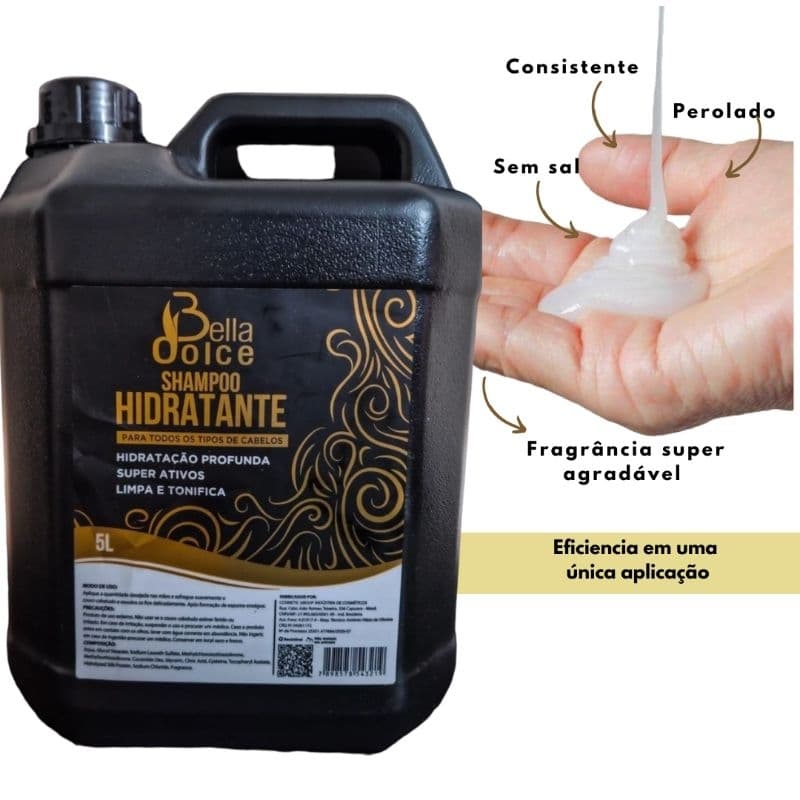 Shampoo Perolado 5 litros Hidratante  Profissional Sem Sal Bella Dolce