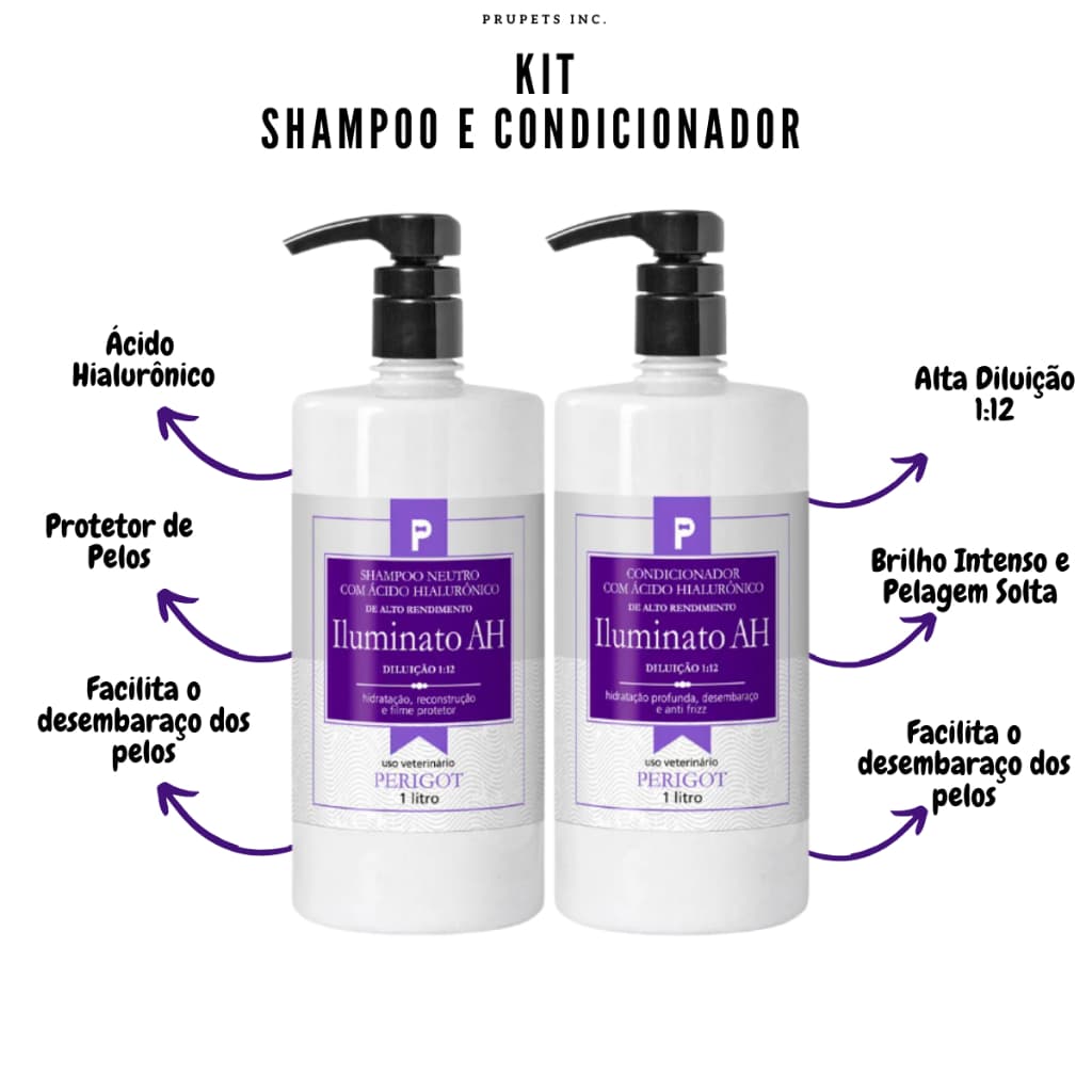 Kit Shampoo e Condicionador Ácido Hialurônico Delux Iluminato 1l Para Pet Perigot