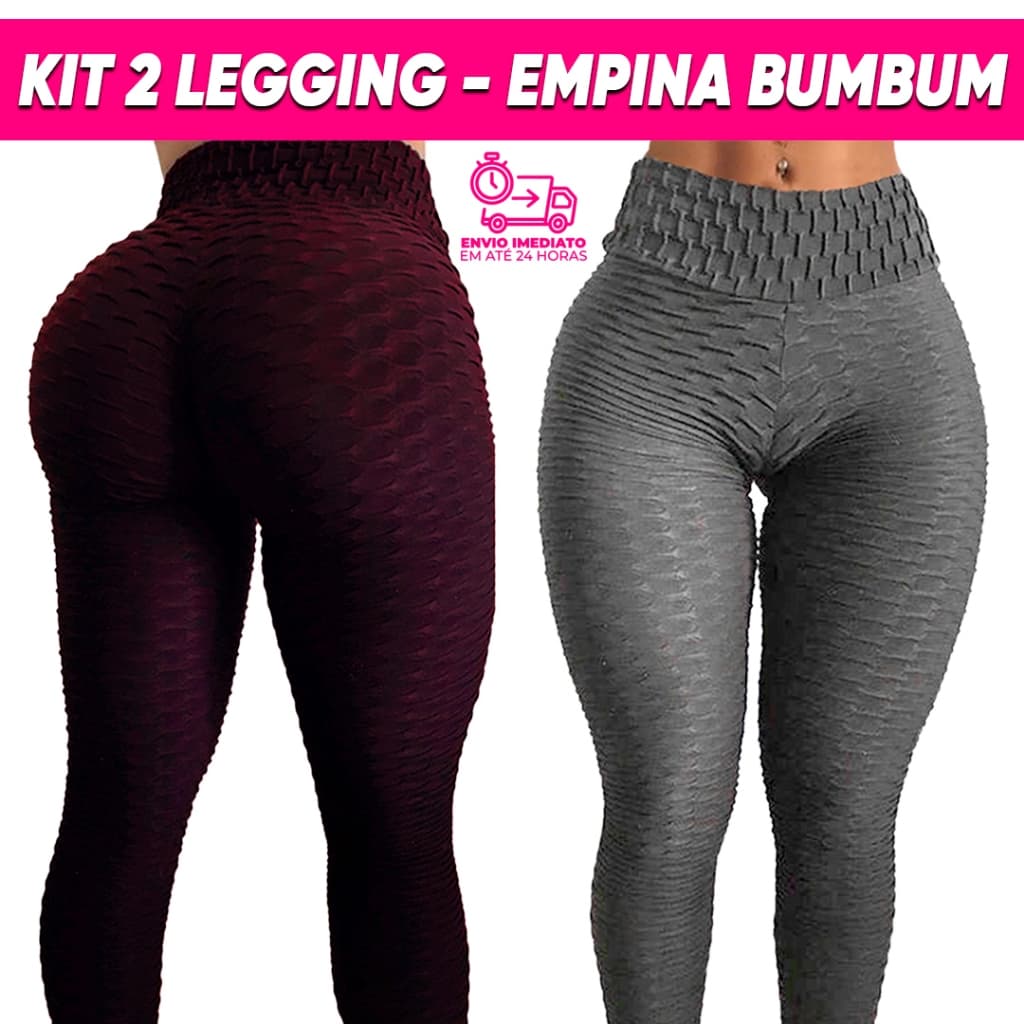 Kit 2 Calça Legging Bolha Bordo + Cores Suplex de Compressão Empina Bumbum 3D Cintura alta Fitness
