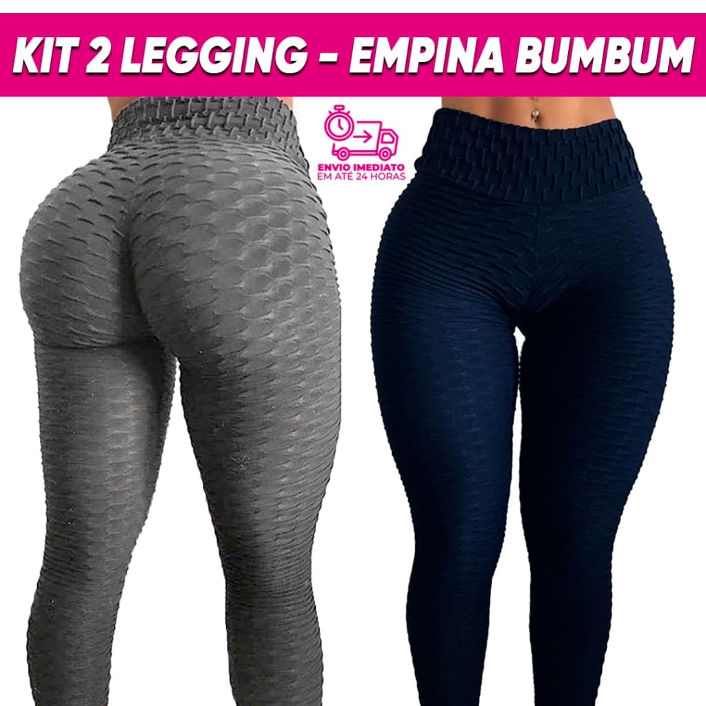 Kit 2 Calça Legging Bolha Cinza + Cores Suplex de Compressão Cós Alto Empina Bumbum Fitness Textura