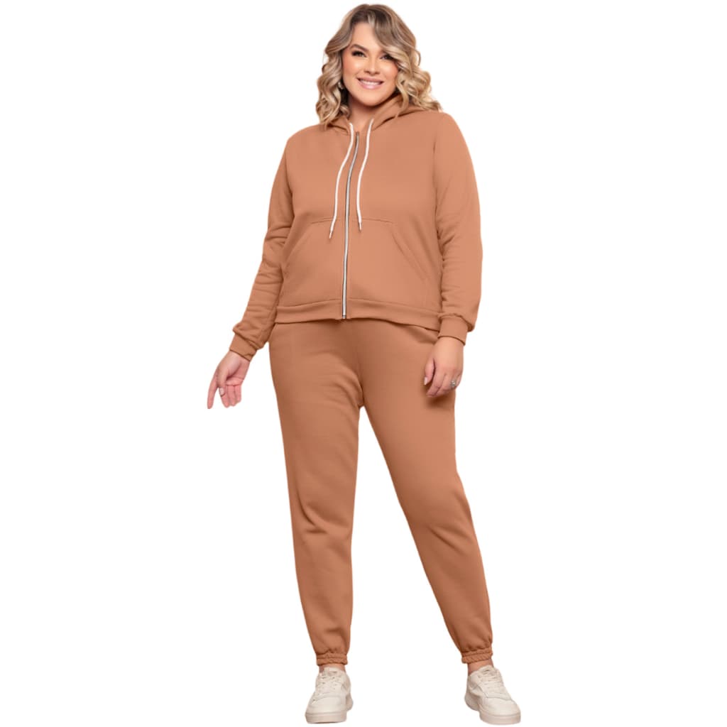 Conjunto  Feminina Moletom De Inverno Plus Size Blusa Capuz +Calça Tecido Grosso Quentinho