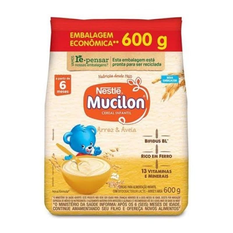 Cereal infantil Nestlé Mucilon Arroz e Aveia em pacote 600 g