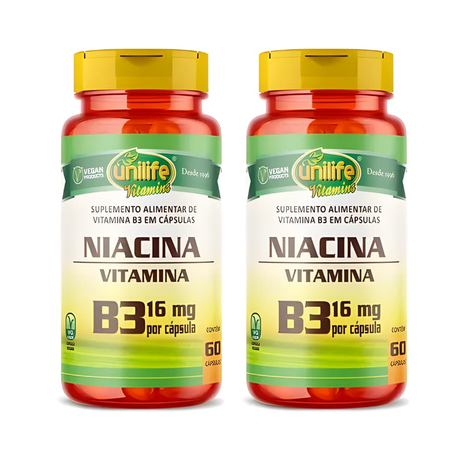 Kit 2 Vitamina B3 Niacina 500mg Puro 120 Caps Vegana Unilife