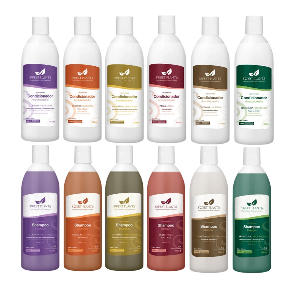 Kit Shampoo 500ml e Condicionador 500ml Linha Sweet Plants para Cães e Gatos - Sweet Friend