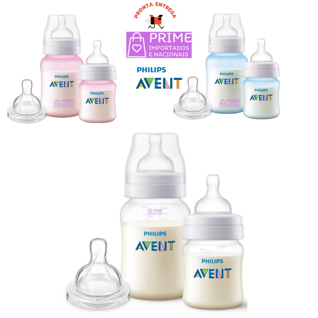 Kit com 2 Mamadeira Avent Clássica 125ml 260ml RN + Bico 4