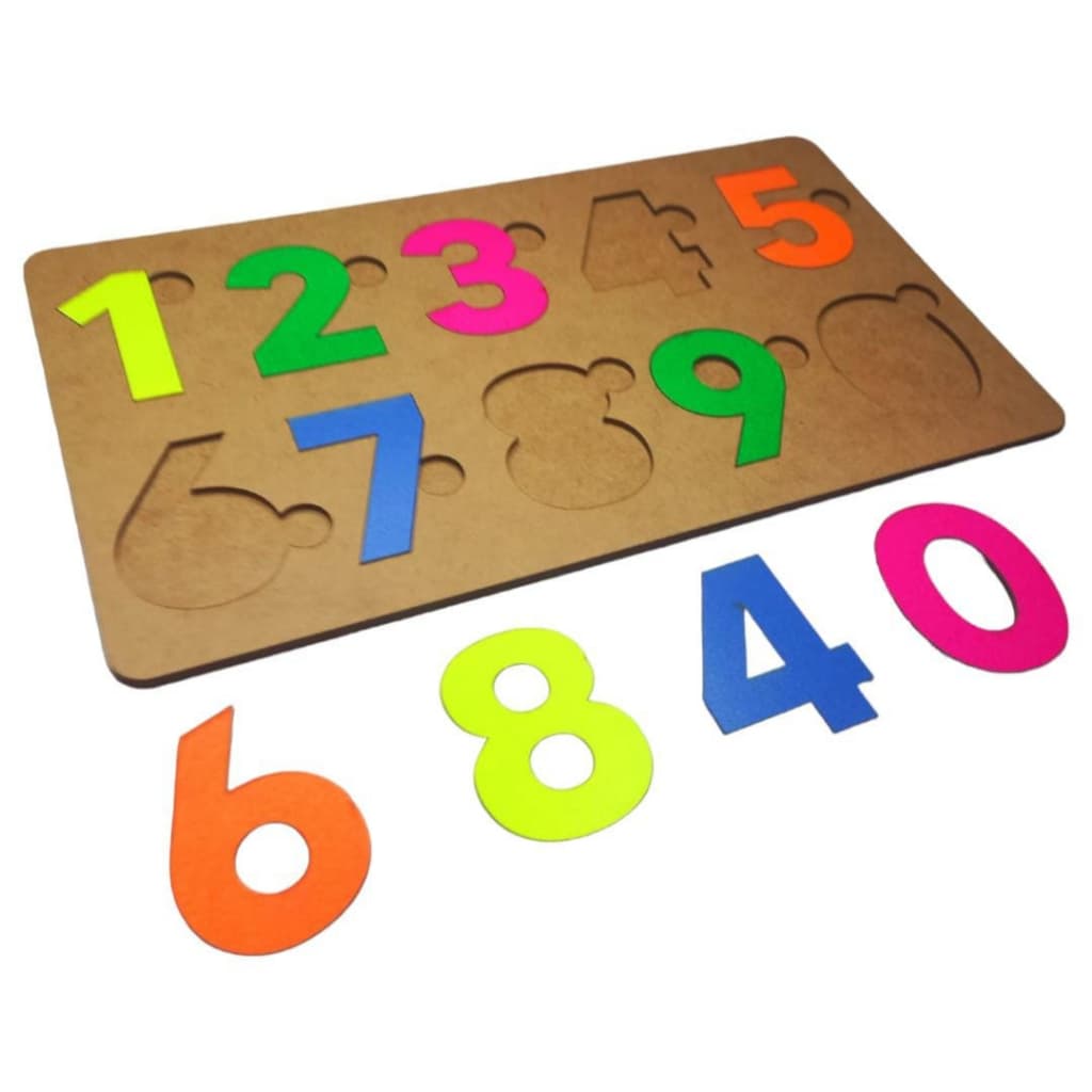 Brinquedo Pedagógico Educativo Números Quebra Cabeça Mdf Neon