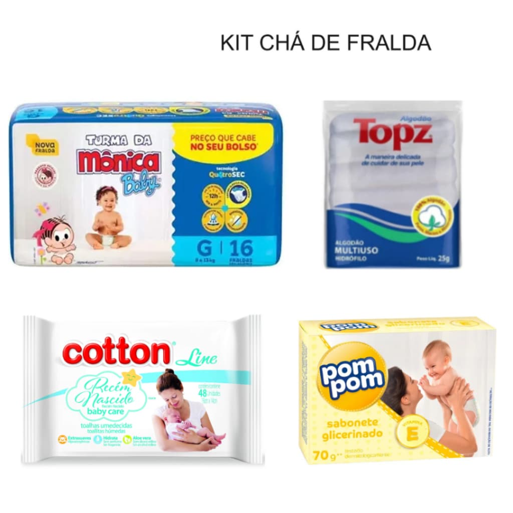 Kit Chá Fralda Turma da Mônica Baby Tamanho  Grande