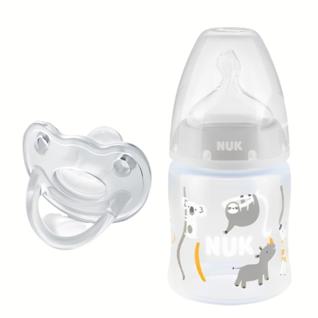 Mamadeira Chuquinha Nuk 150 mL Orto com Controle de Temperatura e Chupeta 100% Silicone 0-6 Meses