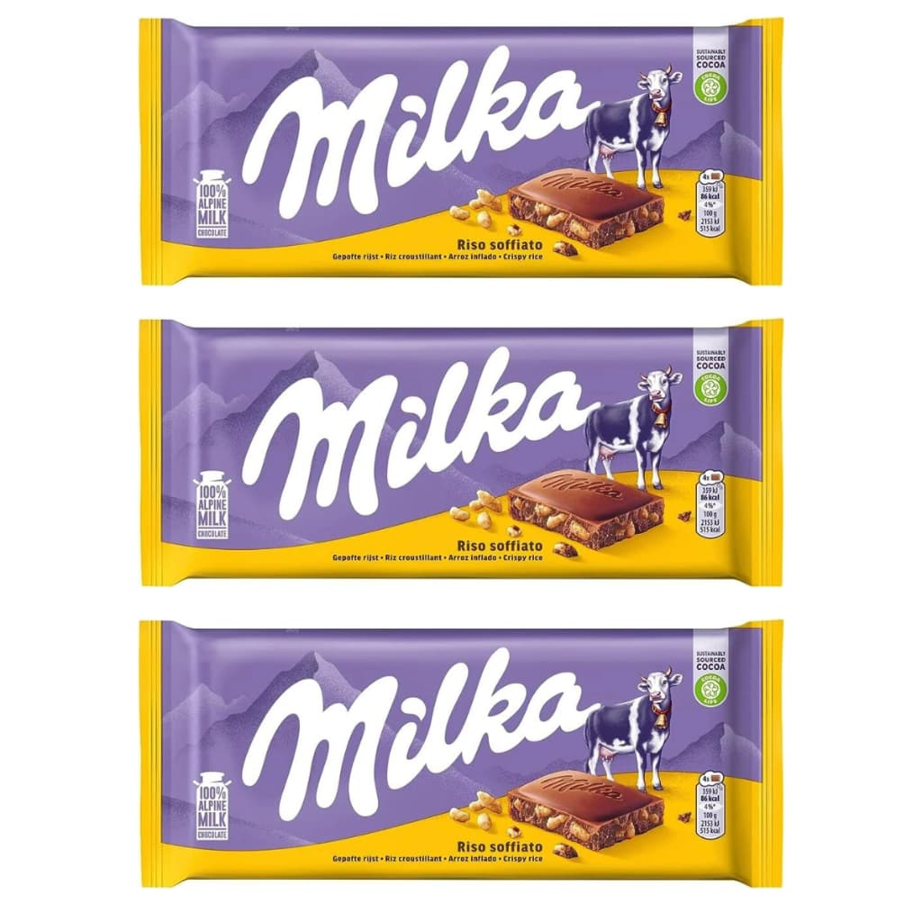 3 Milka Riso Soffiato Chocolate & Arroz Inflado Importado
