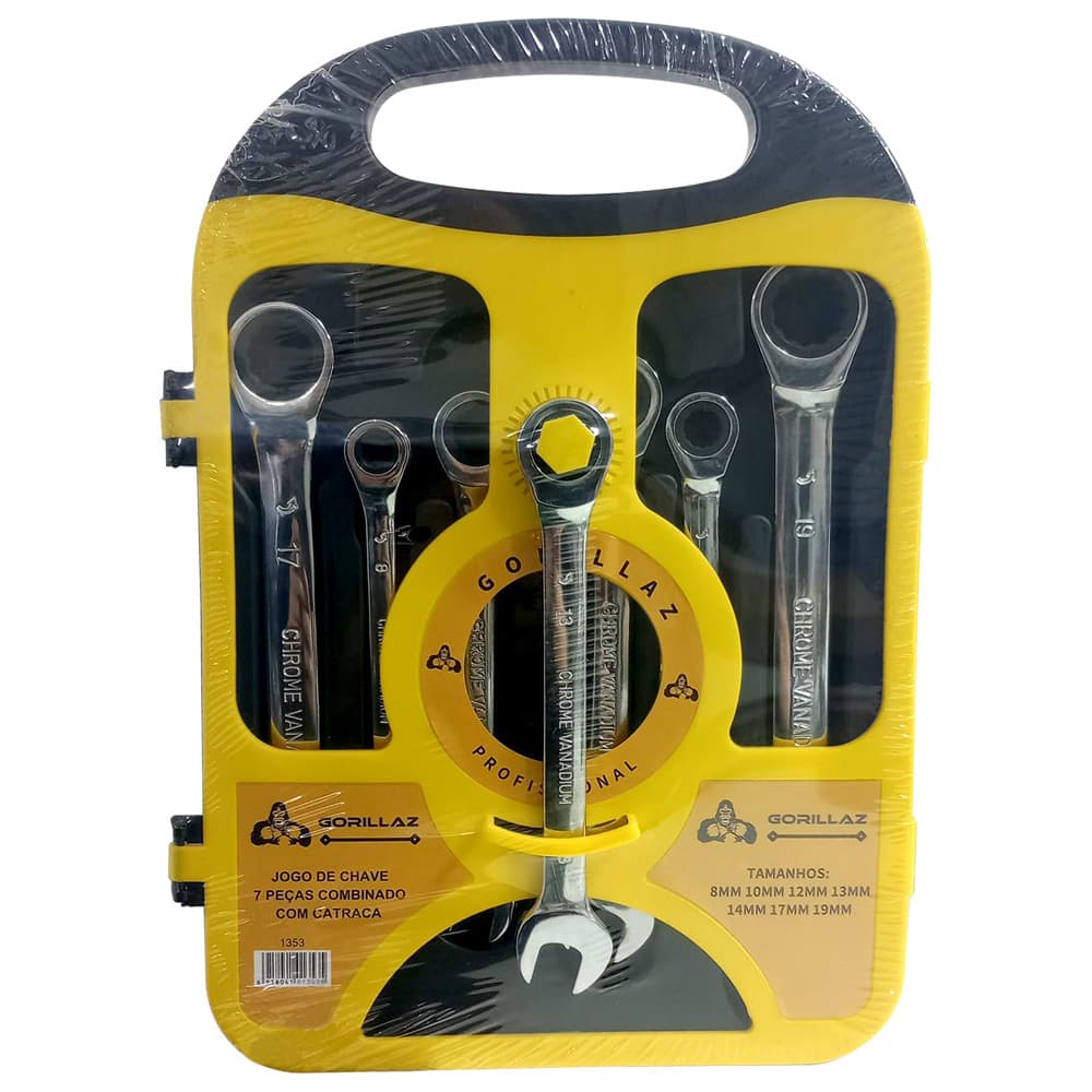 Jogo de Chaves para Porcas e Parafusos Combinada Com Chave Catraca 7 Peças 8mm à 19mm