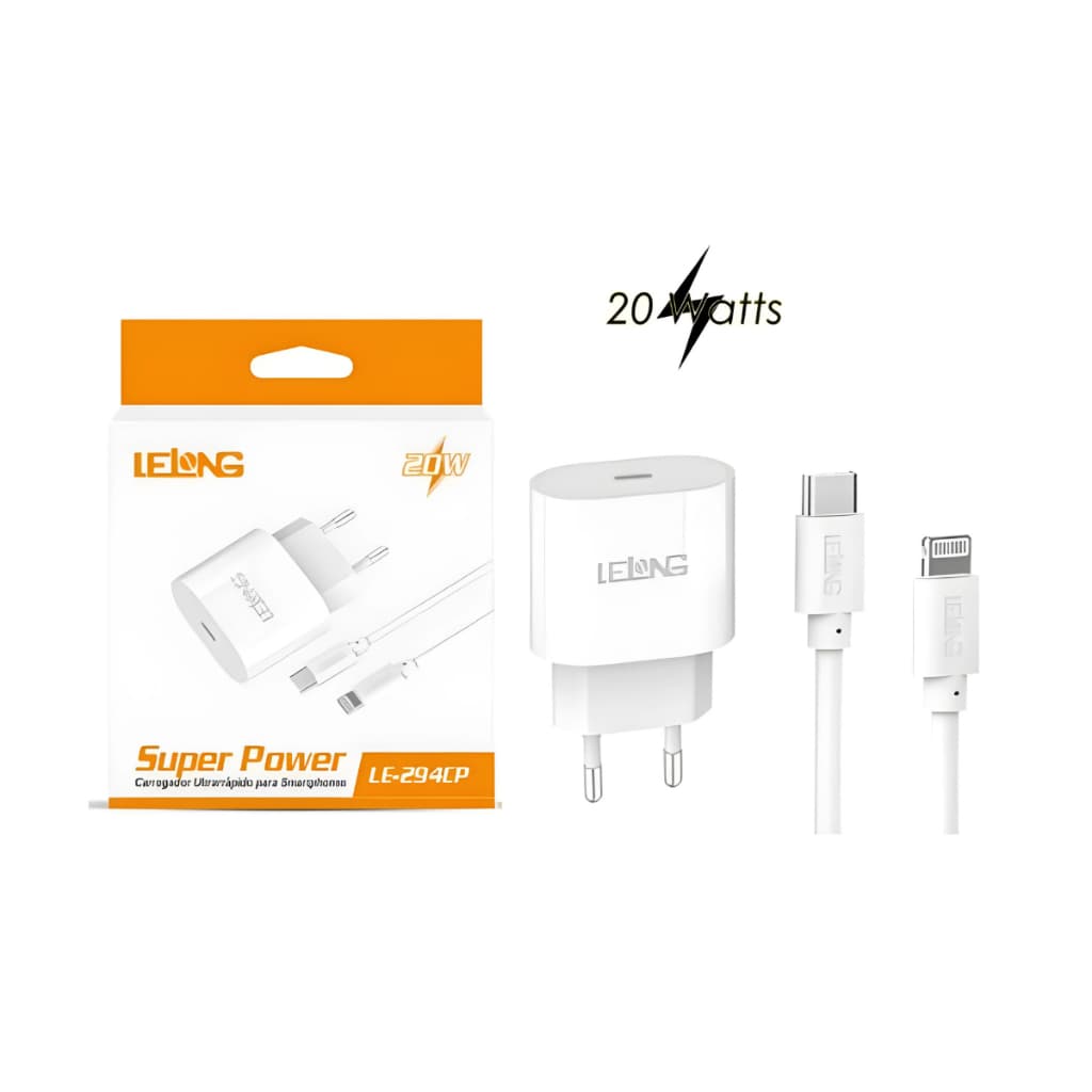 Carregador 5.1A Turbo 20W Cabo Type-C Para iPhone LELONG 1 Metro Carga Rápida