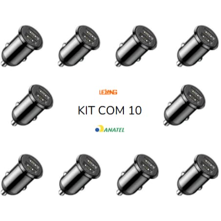 Kit com 10 Fonte de carregador veicular lelong 3.4A 2 usb