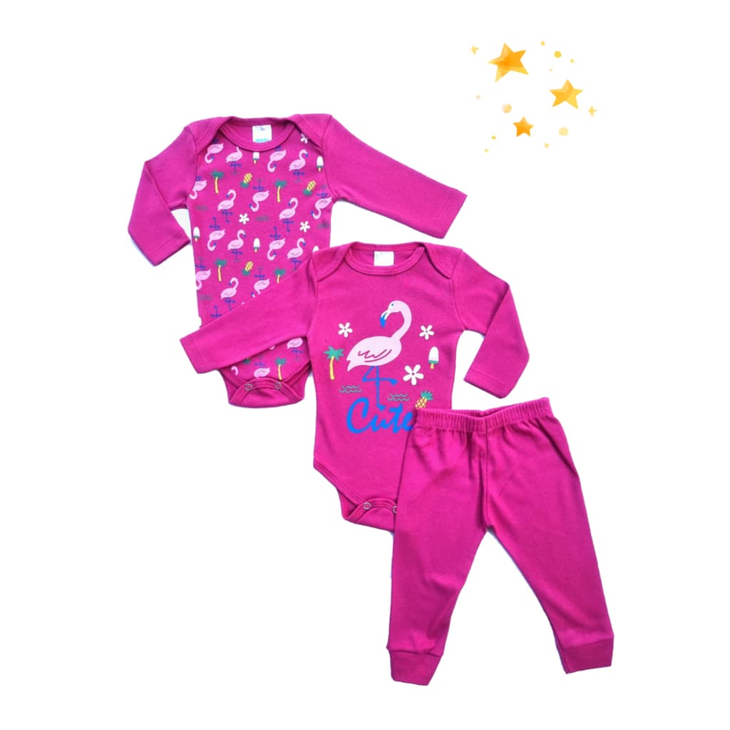 Body Bebê Inverno Longo Enxoval Saída Maternidade kit com 3 Peças  - 2500