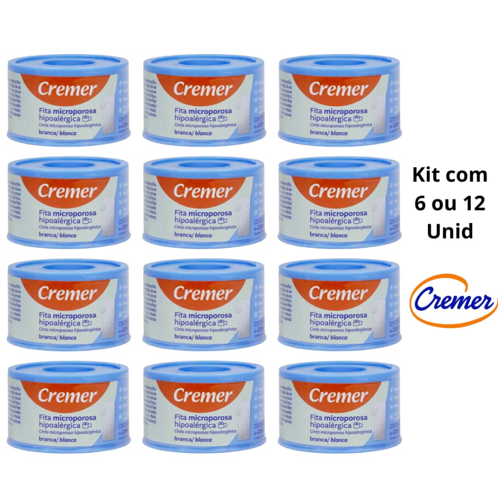 Kit 12 Unid Fita Microporosa Micropore CREMER 2,5cm x 4,5M (cor: BRANCO)