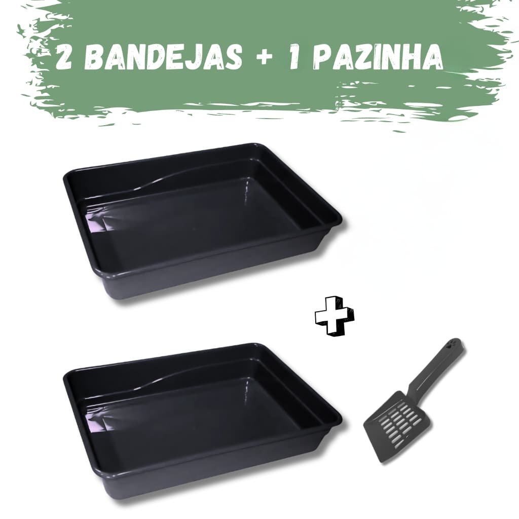 Kit 2 Caixas de Areia + 1 Pazinha para Gato Bandeja Sanitária Pet Gatinho