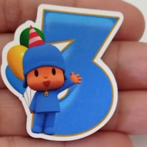 30 Apliques 4cm Número 3 - Pocoyo (PRONTA ENTREGA/ENVIO IMEDIATO)
