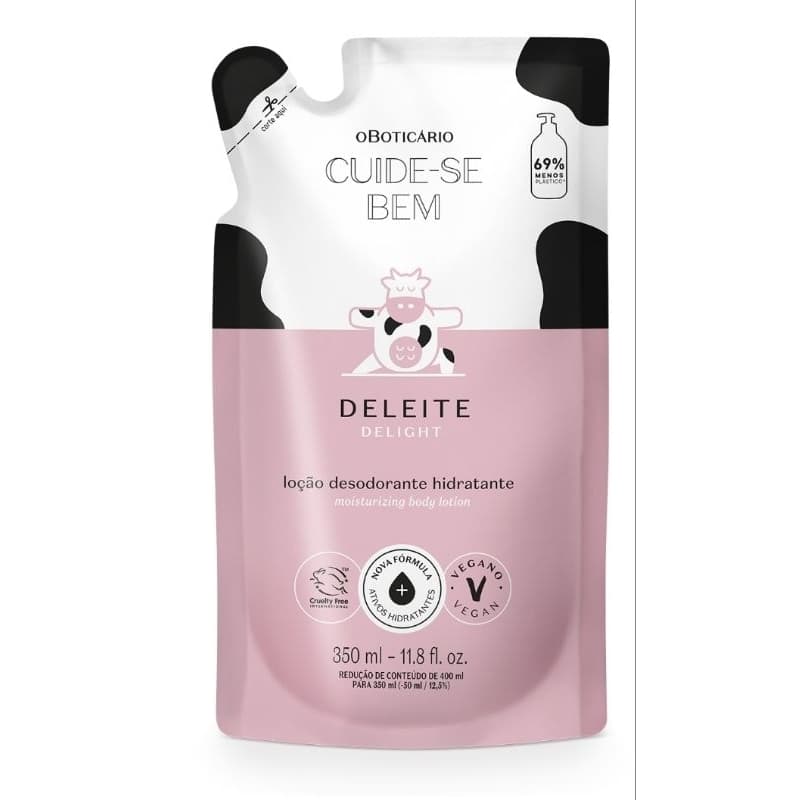 Refil Loção Hidratante Desodorante Corporal Cuide-se Bem Deleite, boa noite ou rosa e algodão 350ml
